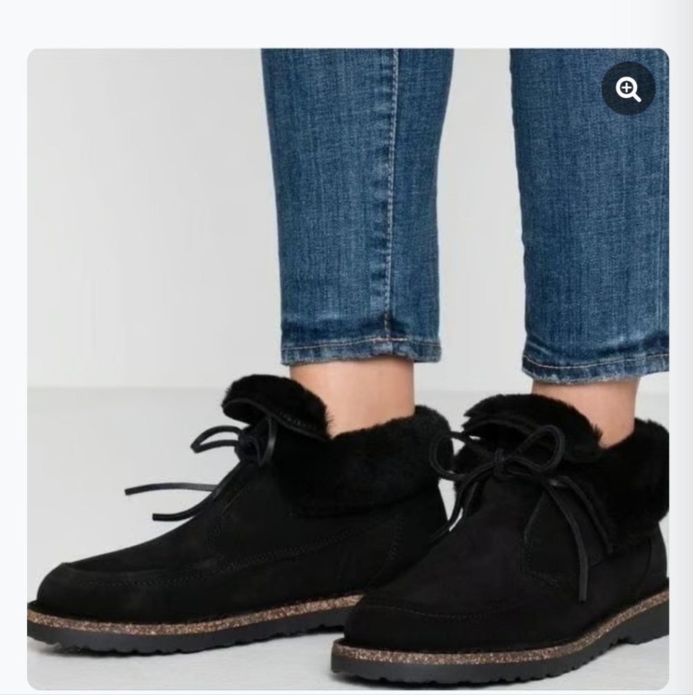 Birkenstock Bakki Black Suede Shearling Ankle Winter Boots | 38 | NWOT